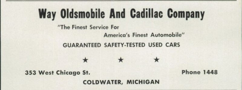 Way Oldsmobile and Cadillac - Coldwater Hight Year Book Ad 1964